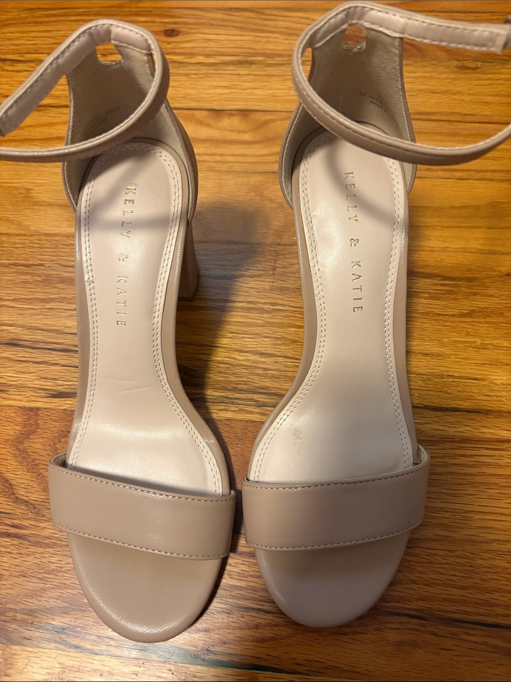 Kelly and Katie Neutral Beige Ankle-Strap Block Heels
